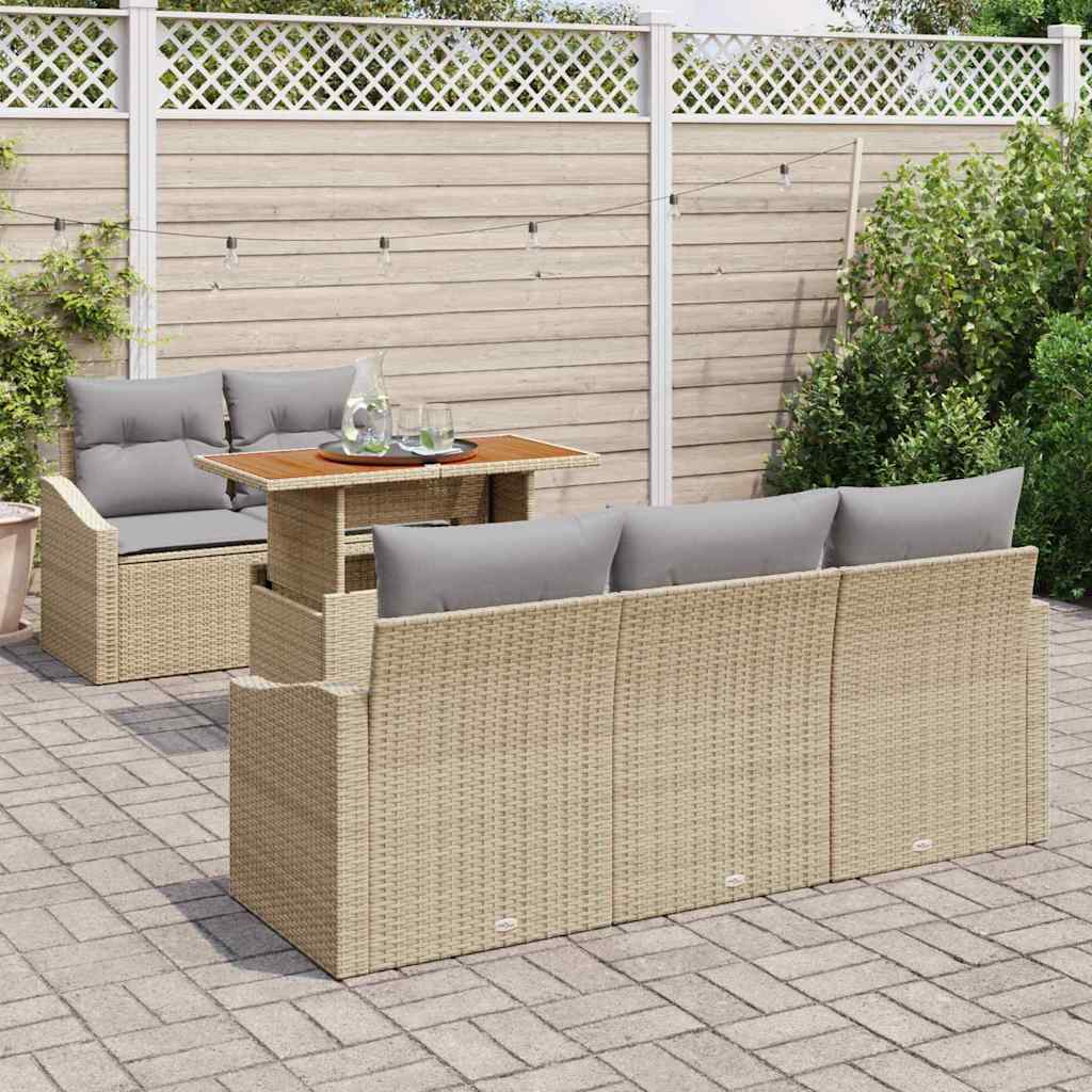 Havesofa Sæt med opbevaring 6 pcs Beige Poly rattan