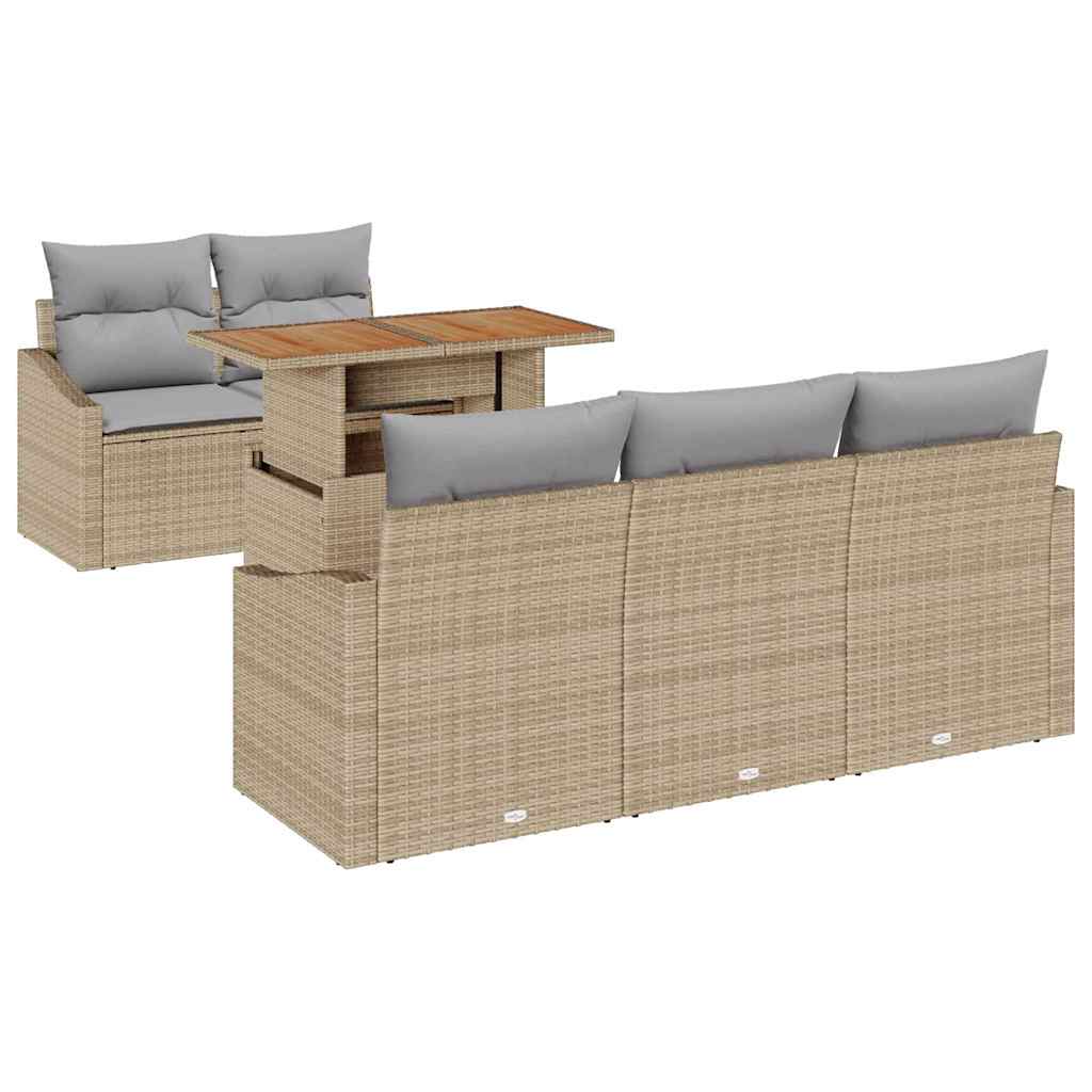 Havesofa Sæt med opbevaring 6 pcs Beige Poly rattan