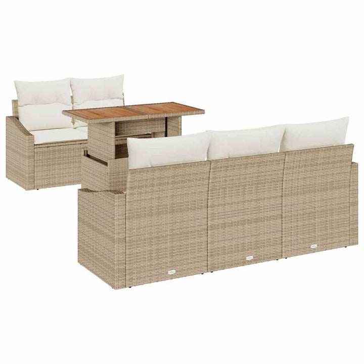 Havesofa Sæt 6 stk. Beige Poly rattan