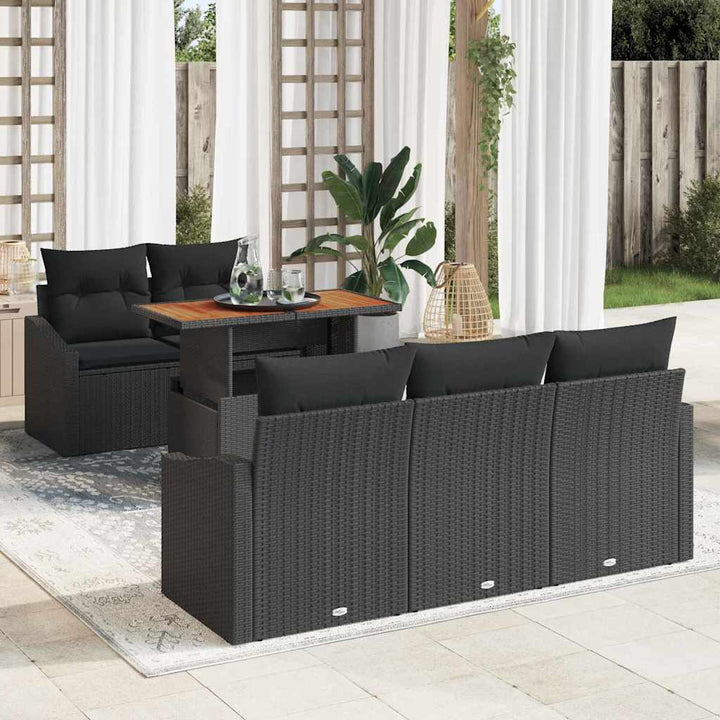 Havesofa Sæt med opbevaring 6 pcs Sort Poly rattan