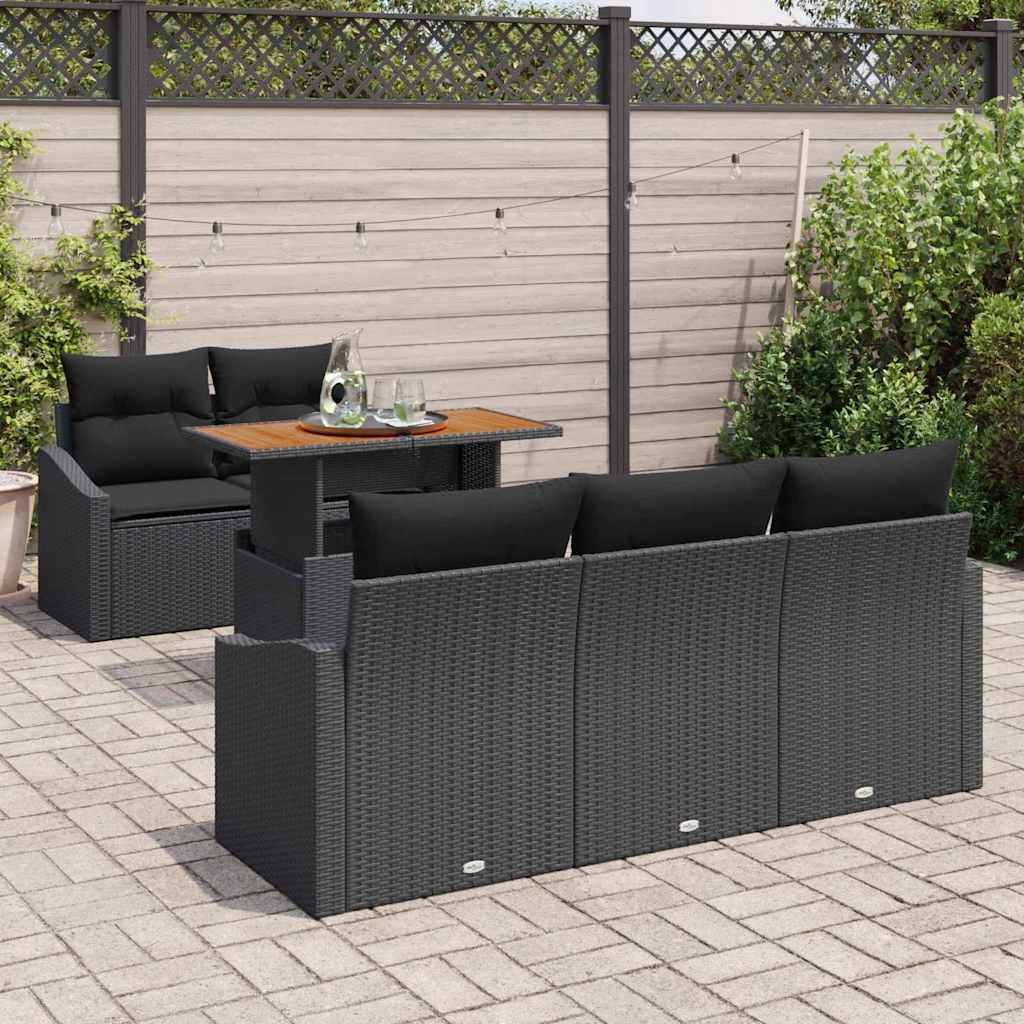 Havesofa Sæt med opbevaring 6 pcs Sort Poly rattan