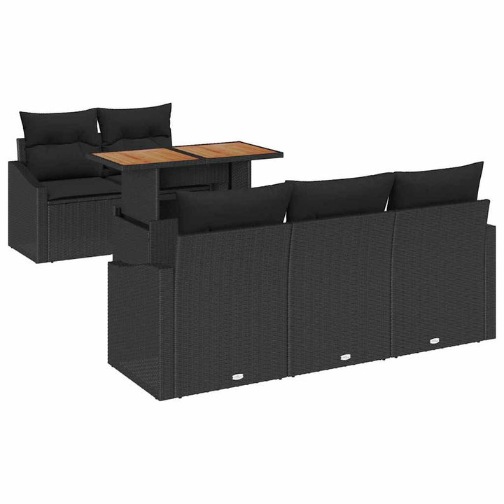 Havesofa Sæt med opbevaring 6 pcs Sort Poly rattan