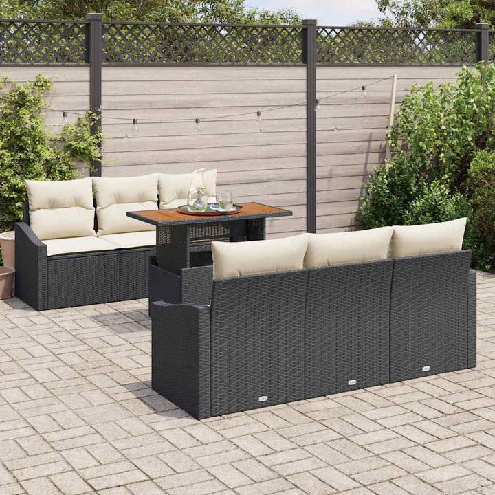 Havesofa Sæt med opbevaring 7 pcs Sort Poly rattan
