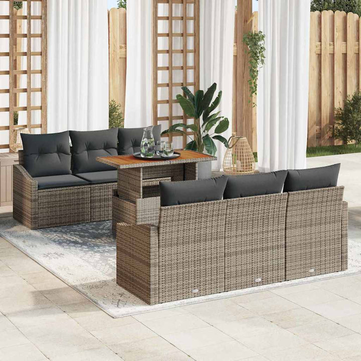 Havesofa Sæt med opbevaring 7 pcs Grå Poly rattan