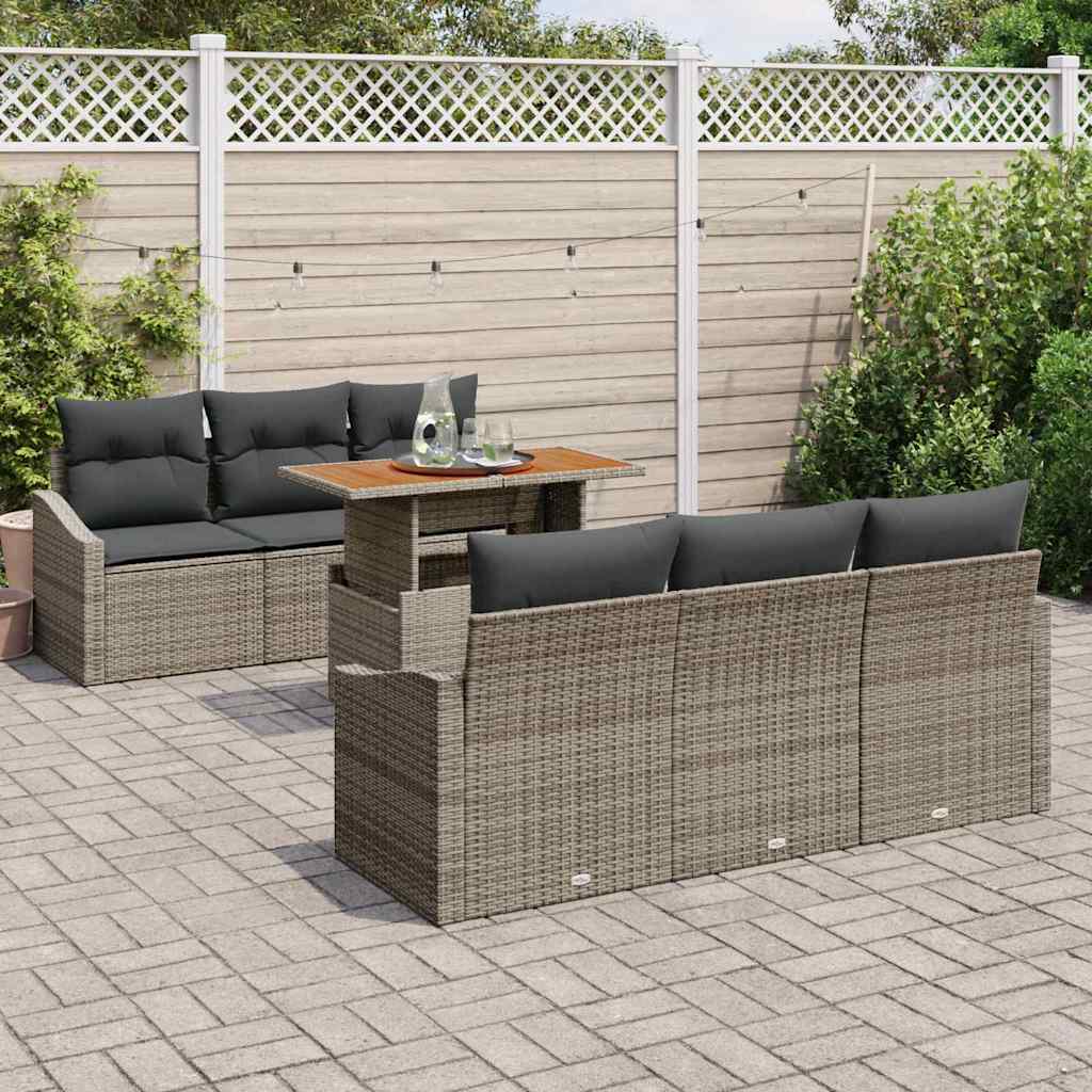 Havesofa Sæt med opbevaring 7 pcs Grå Poly rattan