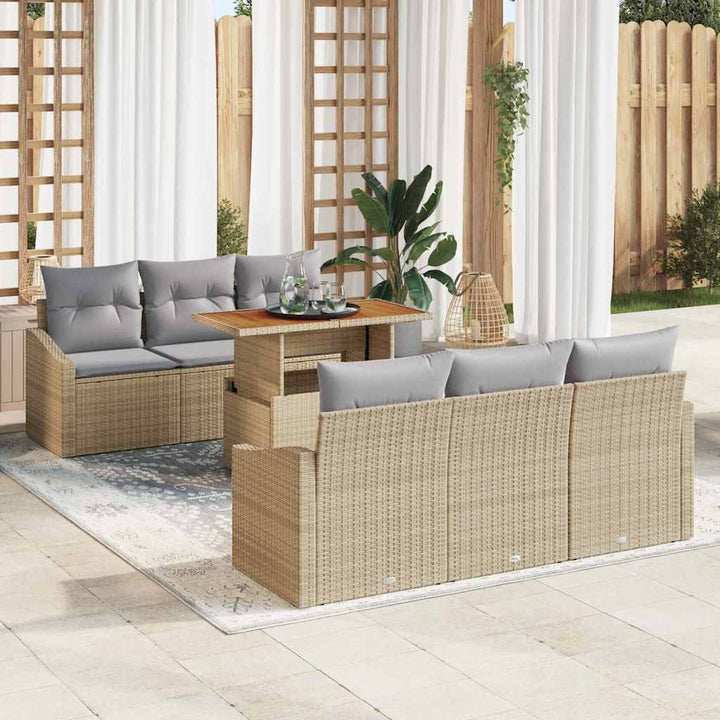 Havesofa Sæt med opbevaring 7 pcs Beige Poly rattan