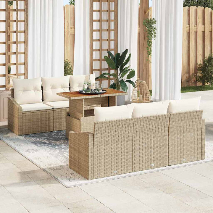 Havesofa Sæt 7 stk. Beige Poly rattan
