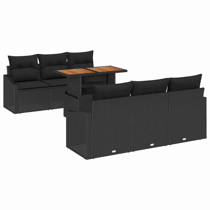 Havesofa Sæt med opbevaring 7 pcs Sort Poly rattan