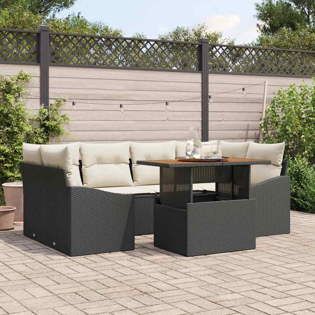 Havesofa Sæt med opbevaring 7 pcs Sort Poly rattan