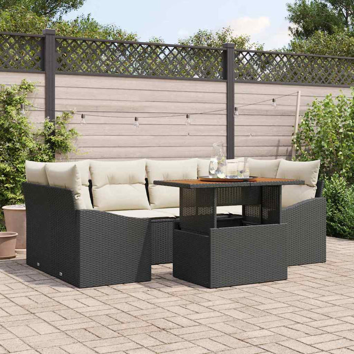 Havesofa Sæt med opbevaring 7 pcs Sort Poly rattan