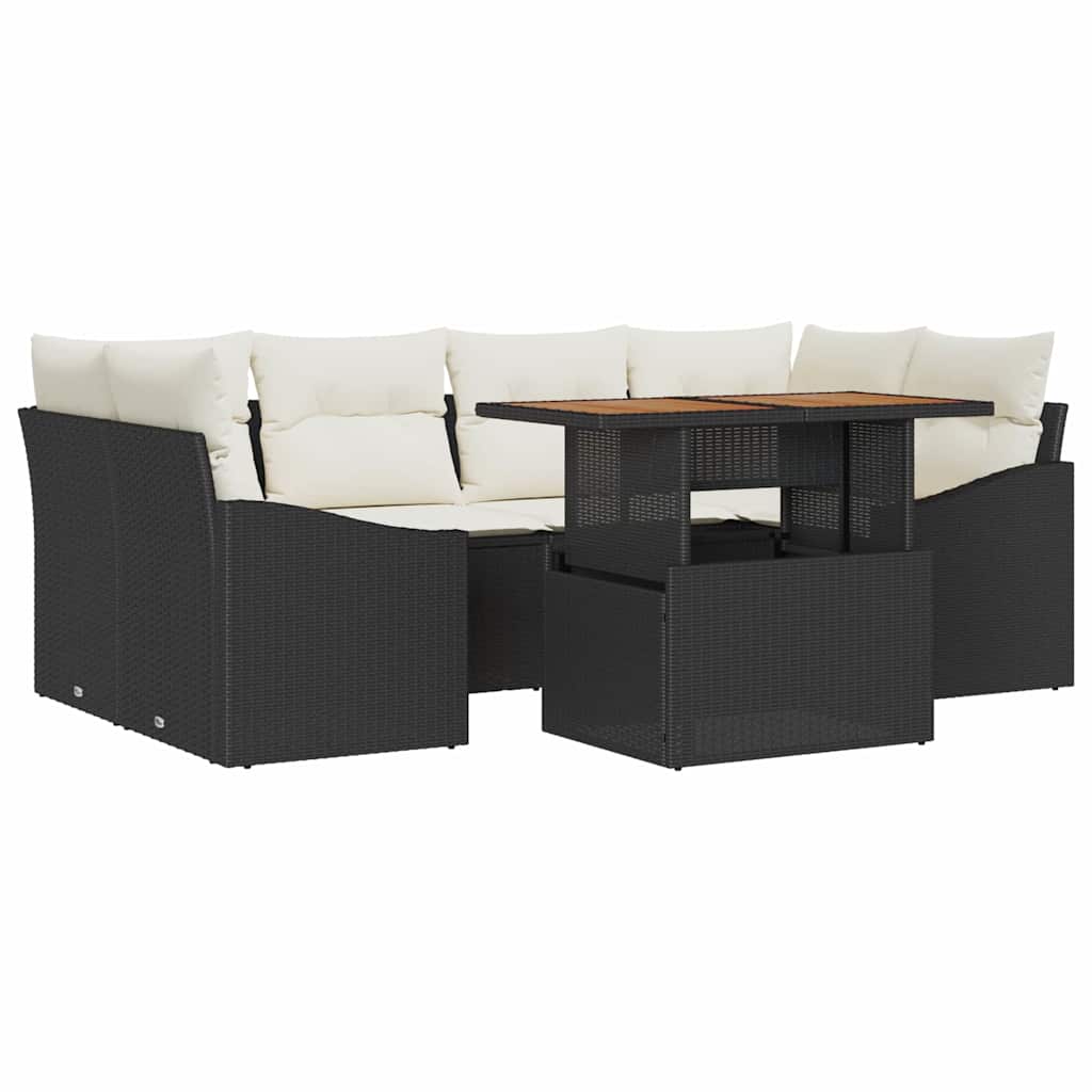 Havesofa Sæt med opbevaring 7 pcs Sort Poly rattan