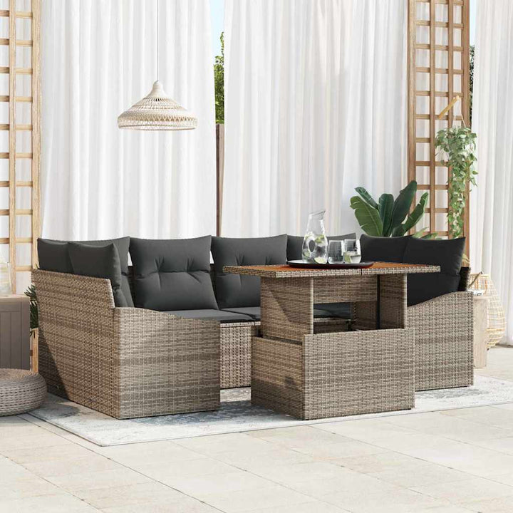 Havesofa Sæt med opbevaring 7 pcs Grå Poly rattan