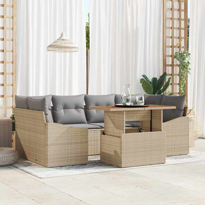 Havesofa Sæt med opbevaring 7 pcs Beige Poly rattan