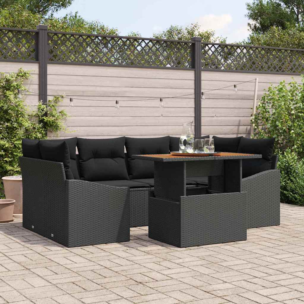 Havesofa Sæt med opbevaring 7 pcs Sort Poly rattan