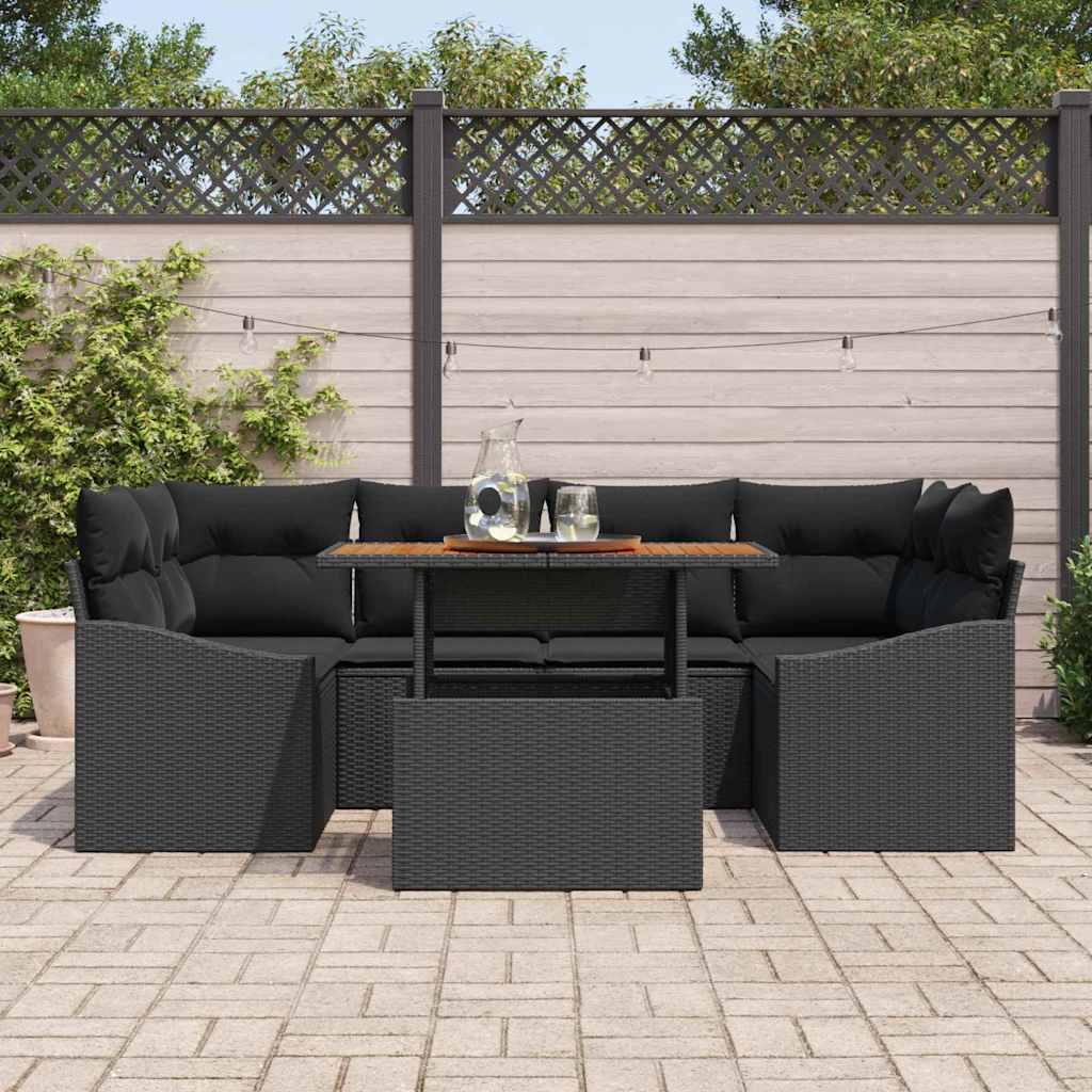 Havesofa Sæt med opbevaring 7 pcs Sort Poly rattan