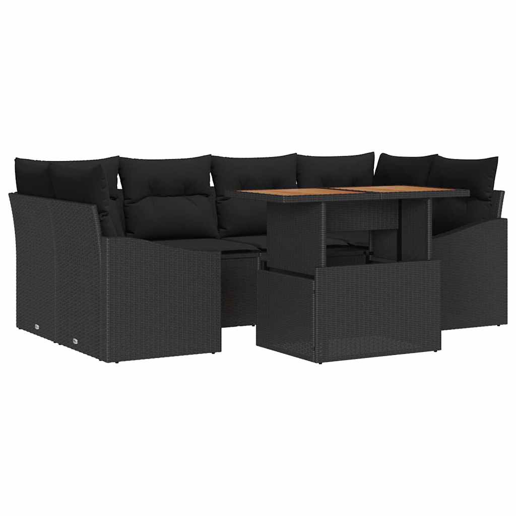 Havesofa Sæt med opbevaring 7 pcs Sort Poly rattan