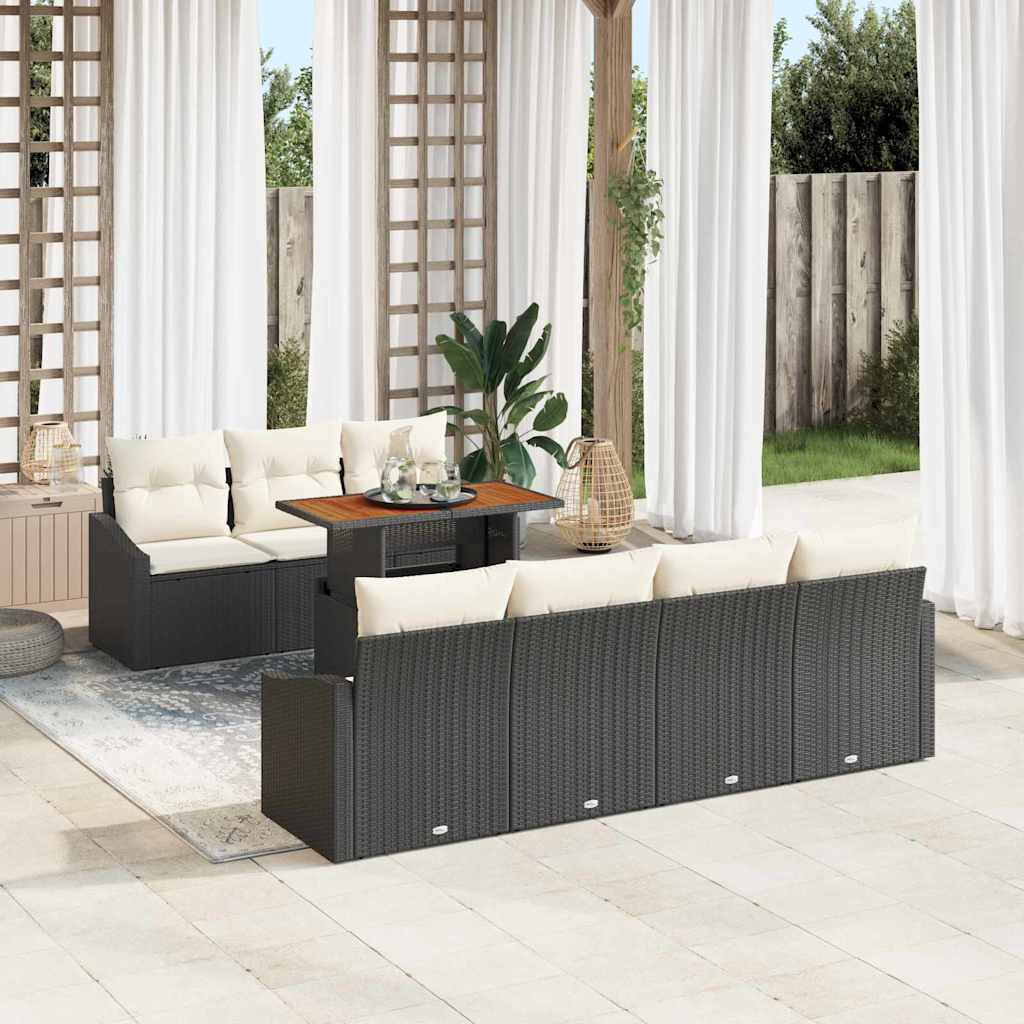Havesofa Sæt med opbevaring 8 pcs Sort Poly rattan