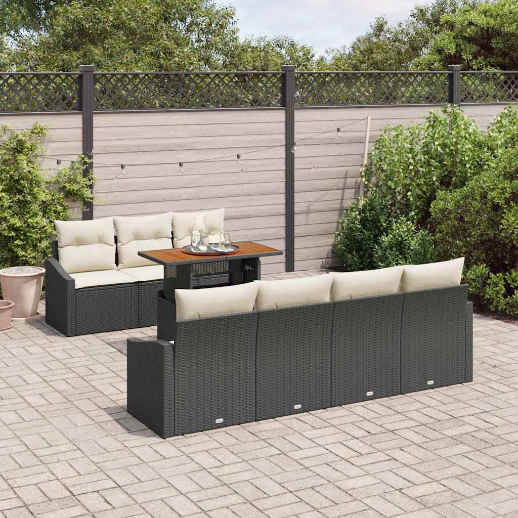 Havesofa Sæt med opbevaring 8 pcs Sort Poly rattan