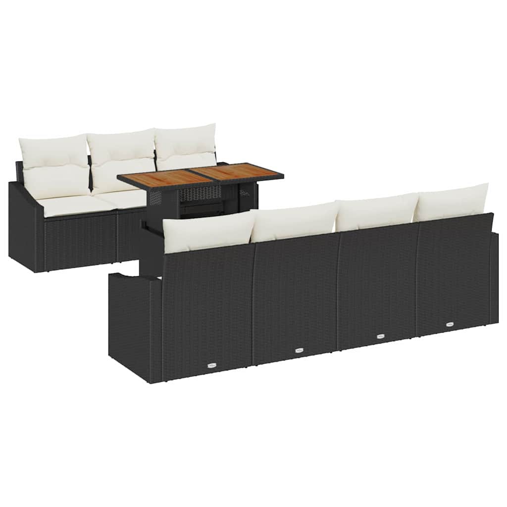 Havesofa Sæt med opbevaring 8 pcs Sort Poly rattan
