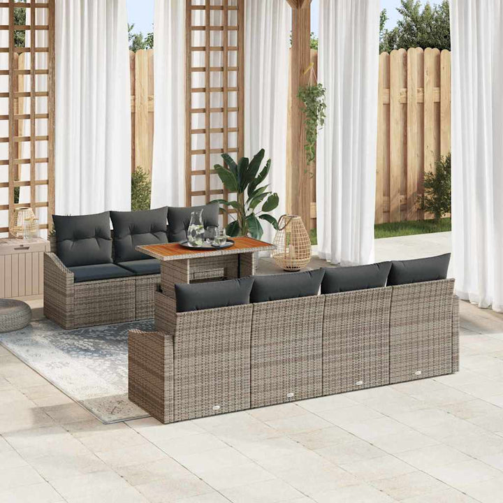 Havesofa Sæt med opbevaring 8 pcs Grå Poly rattan