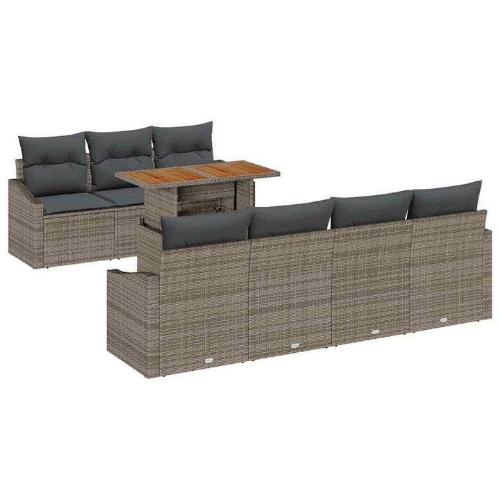 Havesofa Sæt med opbevaring 8 pcs Grå Poly rattan