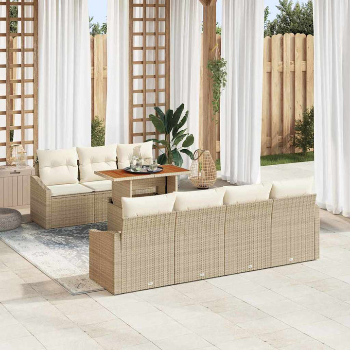 Havesofa Sæt med opbevaring 8 pcs Beige Poly rattan