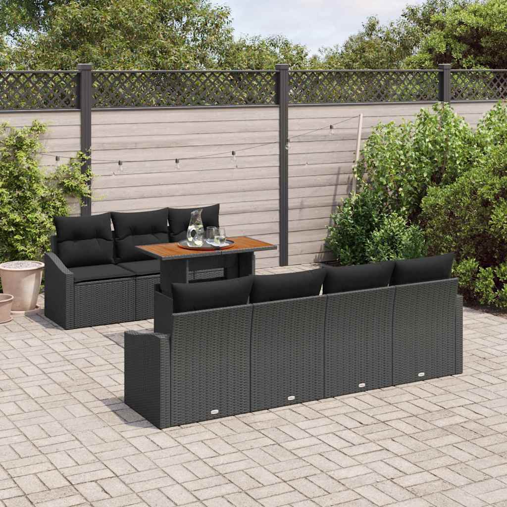 Havesofa Sæt med opbevaring 8 pcs Sort Poly rattan