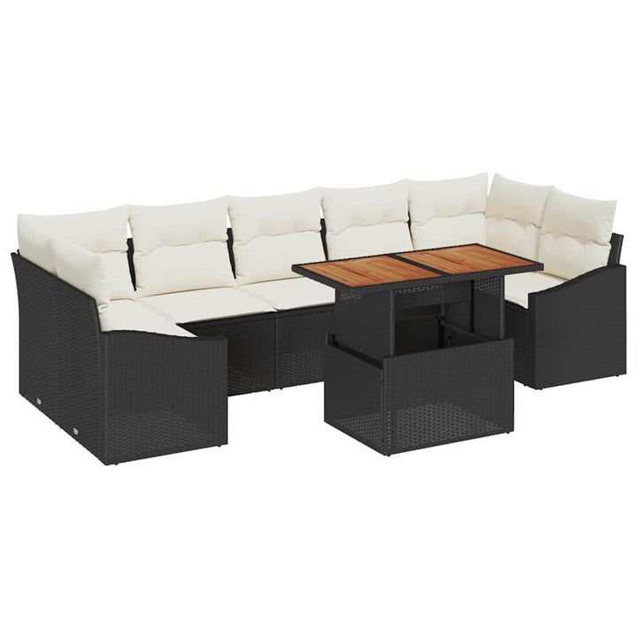 Havesofa Sæt med pude med opbevaring 8 pcs Sort og Beige