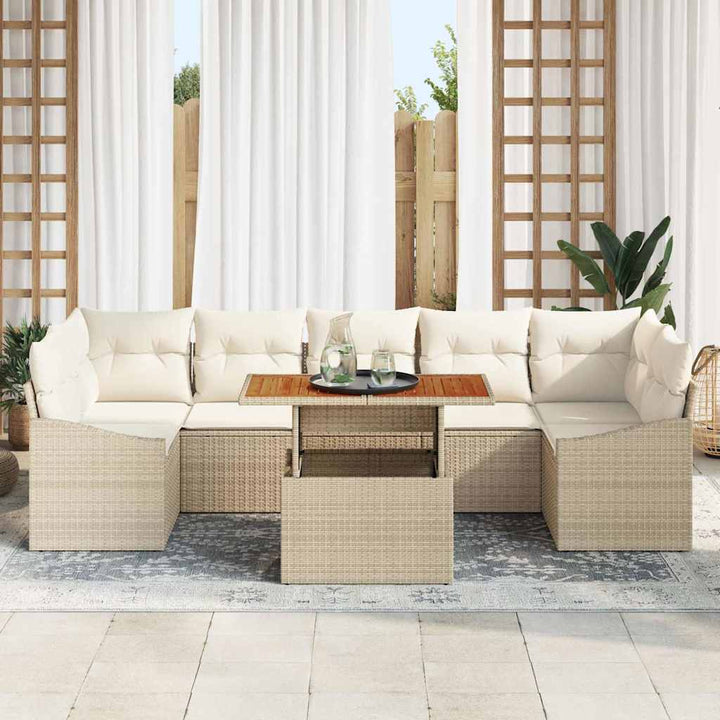 Havesofa Sæt med pude med opbevaring 8 pcs Beige og creme
