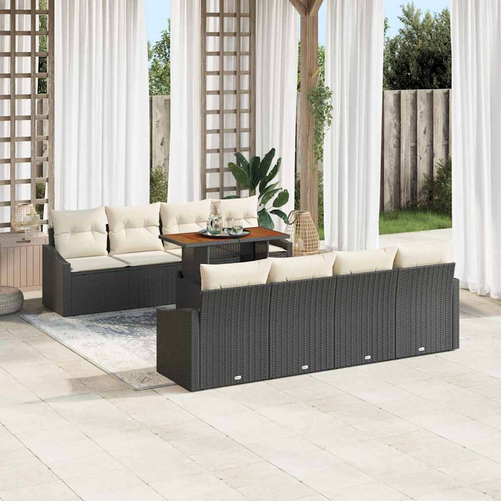 Havesofa Sæt med opbevaring 9 pcs Sort Poly rattan