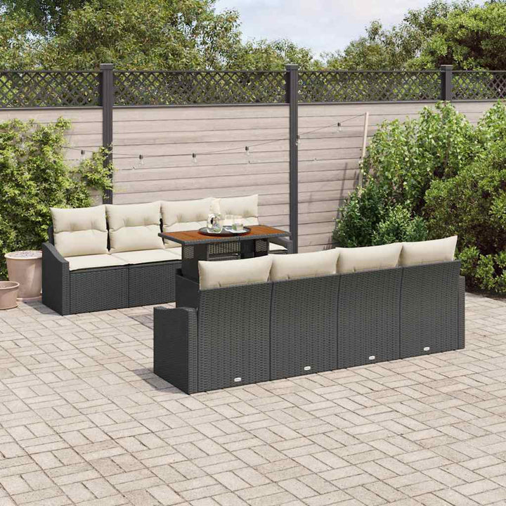 Havesofa Sæt med opbevaring 9 pcs Sort Poly rattan