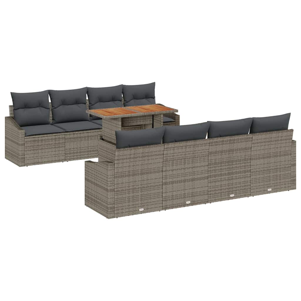 Havesofa Sæt med opbevaring 9 pcs Grå Poly rattan