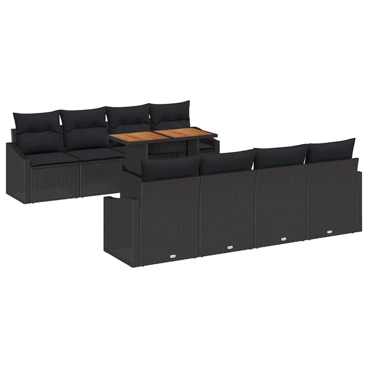Havesofa Sæt med opbevaring 9 pcs Sort Poly rattan