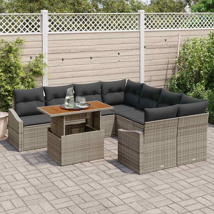 Havesofa Sæt med opbevaring 9 pcs Grå Poly rattan