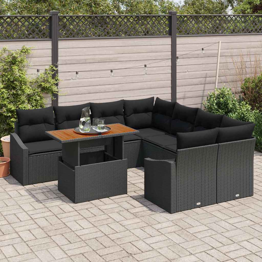 Havesofa Sæt med opbevaring 9 pcs Sort Poly rattan