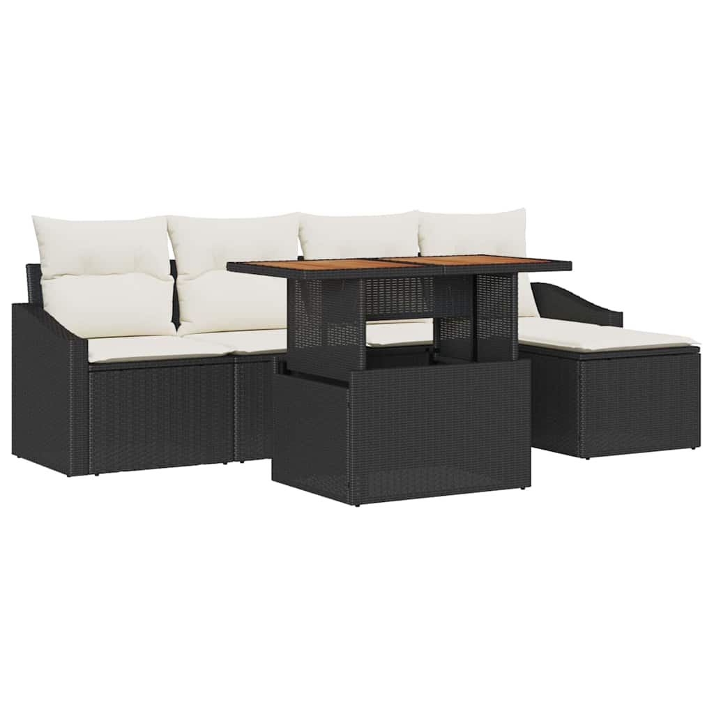 Havesofa Sæt med opbevaring 6 pcs Sort Poly rattan
