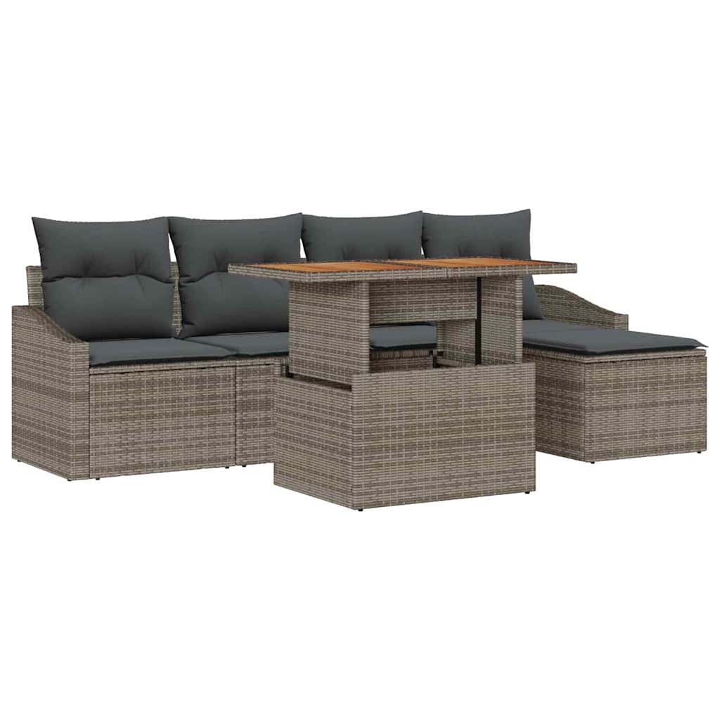 Havesofa Sæt med opbevaring 6 pcs Grå Poly rattan