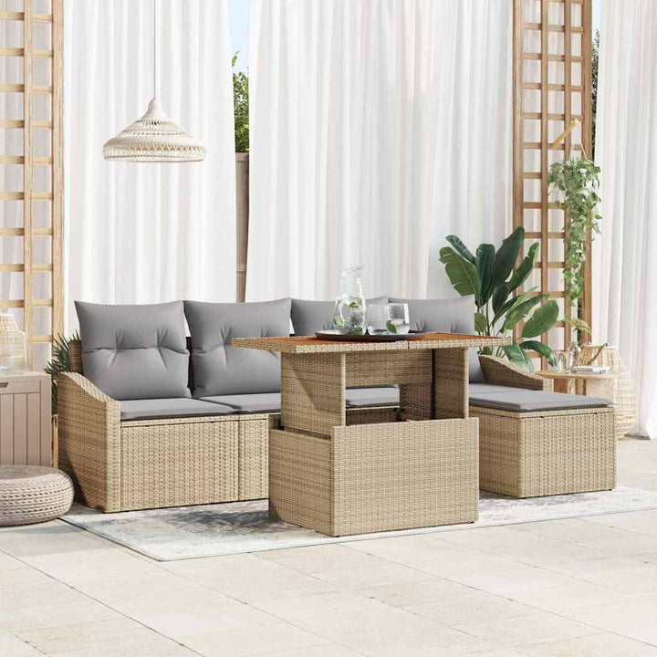 Havesofa Sæt med opbevaring 6 pcs Beige Poly rattan