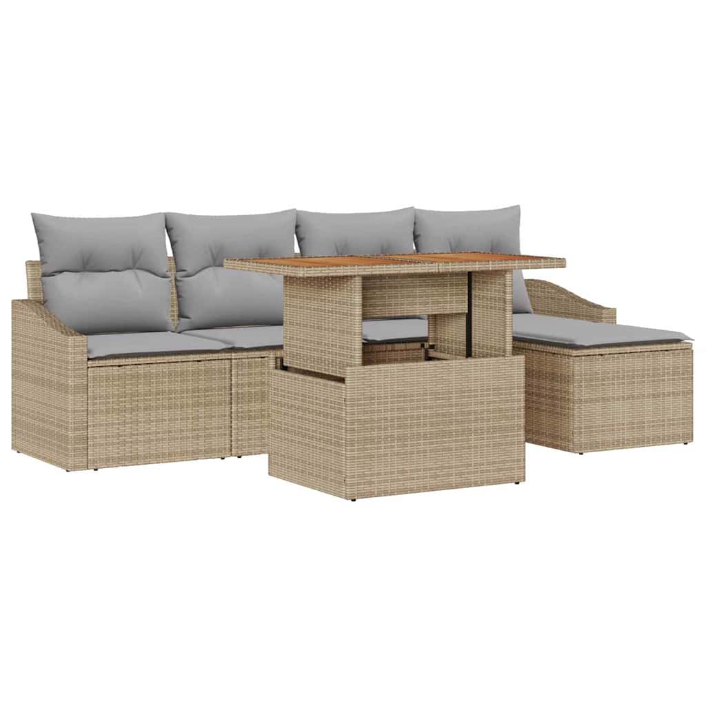 Havesofa Sæt med opbevaring 6 pcs Beige Poly rattan