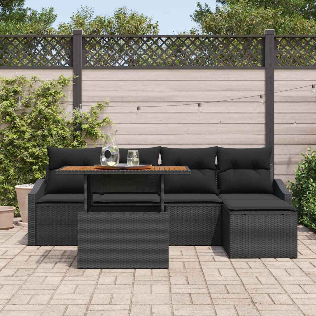 Havesofa Sæt med opbevaring 6 pcs Sort Poly rattan