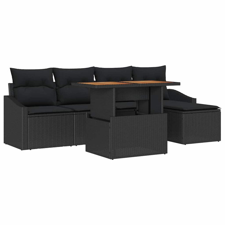 Havesofa Sæt med opbevaring 6 pcs Sort Poly rattan