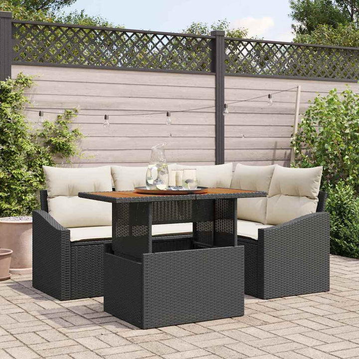 Havesofa Sæt med opbevaring 5 pcs Sort Poly rattan