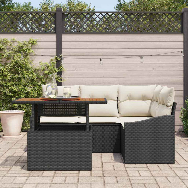Havesofa Sæt med opbevaring 5 pcs Sort Poly rattan
