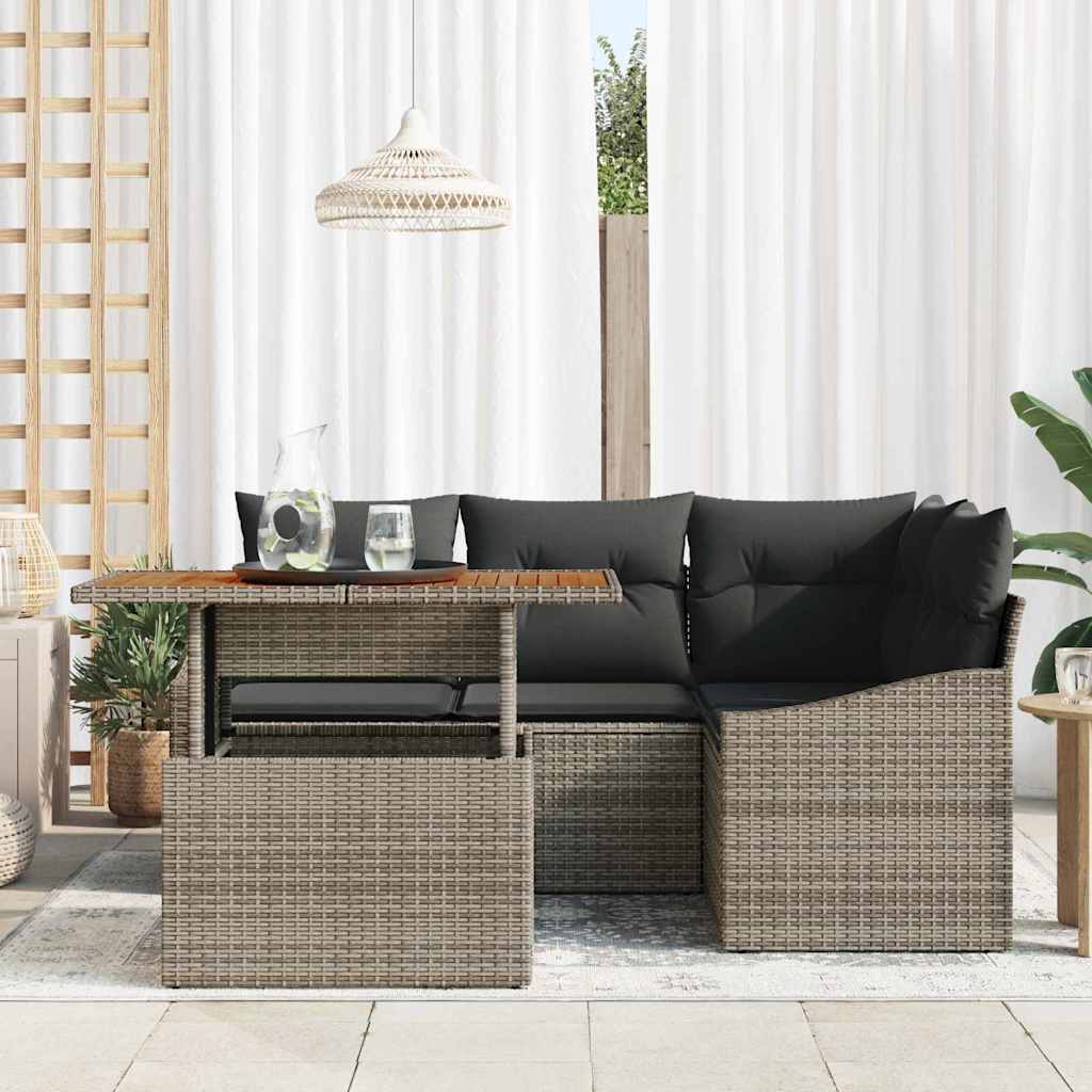 Havesofa Sæt med opbevaring 5 pcs Grå Poly rattan