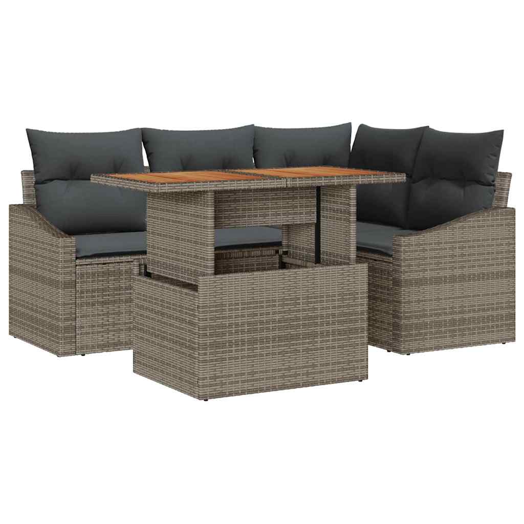 Havesofa Sæt med opbevaring 5 pcs Grå Poly rattan