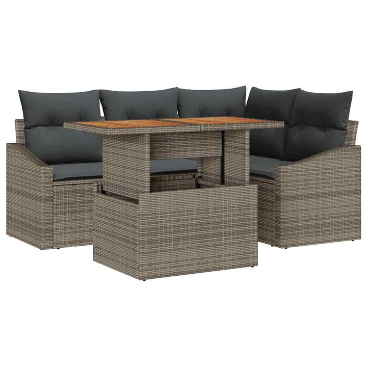 Havesofa Sæt med opbevaring 5 pcs Grå Poly rattan