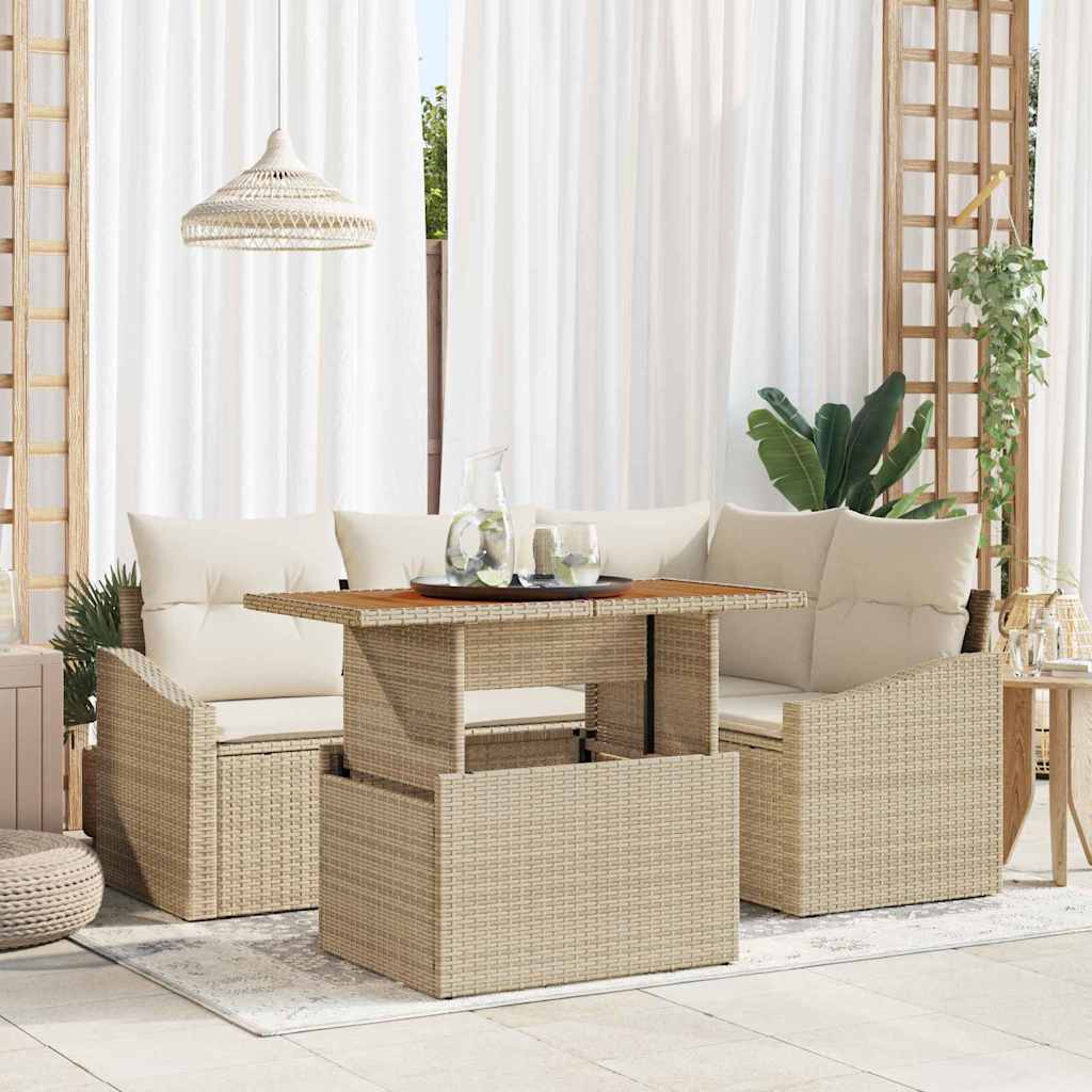 Havesofa Sæt 5 stk. Beige Poly rattan