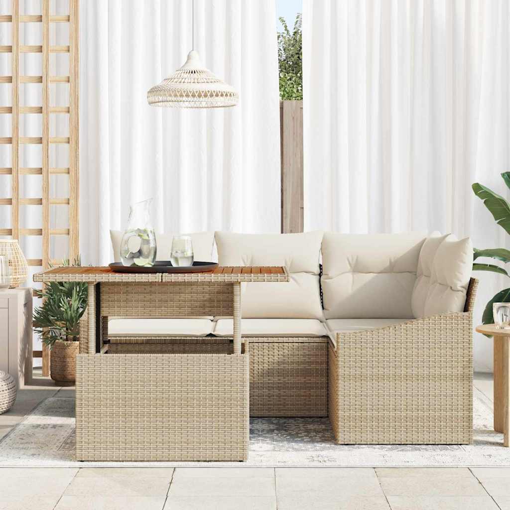 Havesofa Sæt 5 stk. Beige Poly rattan