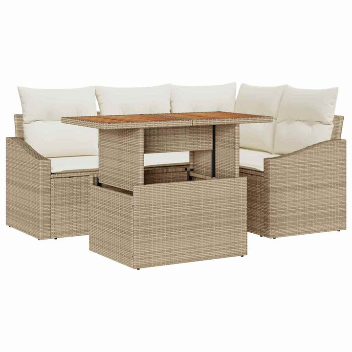 Havesofa Sæt 5 stk. Beige Poly rattan
