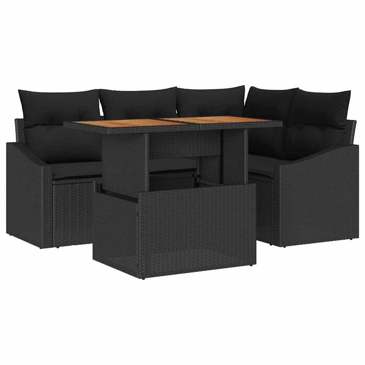 Havesofa Sæt med opbevaring 5 pcs Sort Poly rattan